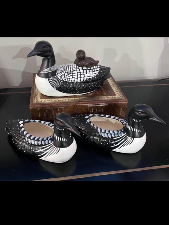 Vintage Other - Antique Vintage Loon Figurines 3pc Hand Painted Ceramic 1988 made in Canada